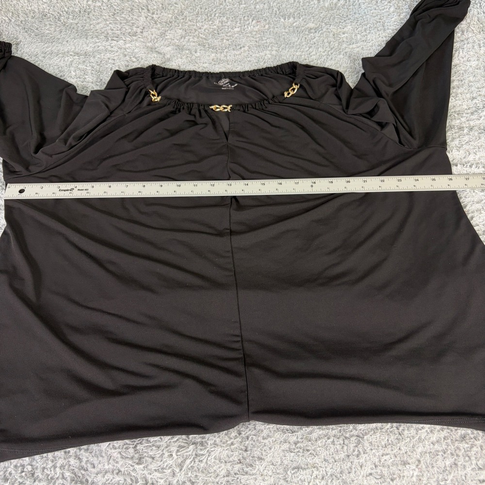 Carmen Marc Valvo Black Gold Chain Link Neck Blouse Long Sleeve Top Womens 2X - Picture 4 of 9